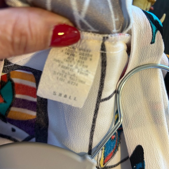 Vintage Multicolor Abstract Print Open Front Cardigan Lightweight Kimono Style - Picture 6 of 7